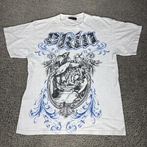 Vintage Skin Industries Shirt Mens M White Skeleton Skull Gothic Horror Graphic